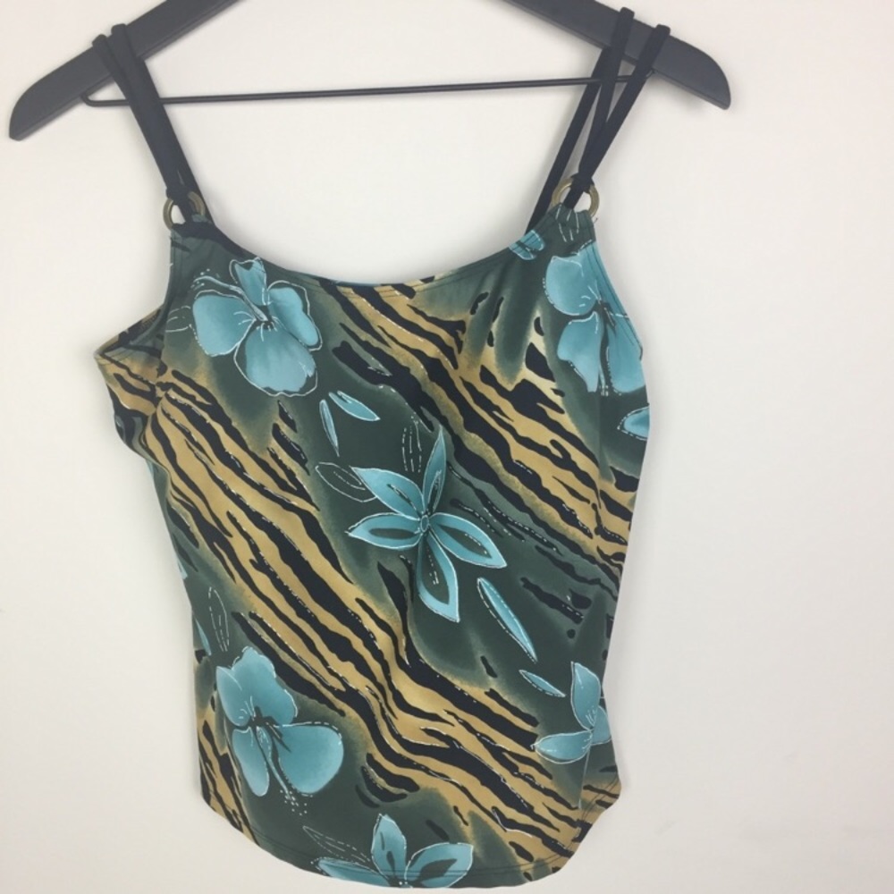 Gottex Tankini Top Blue Green Floral Zebra 18W